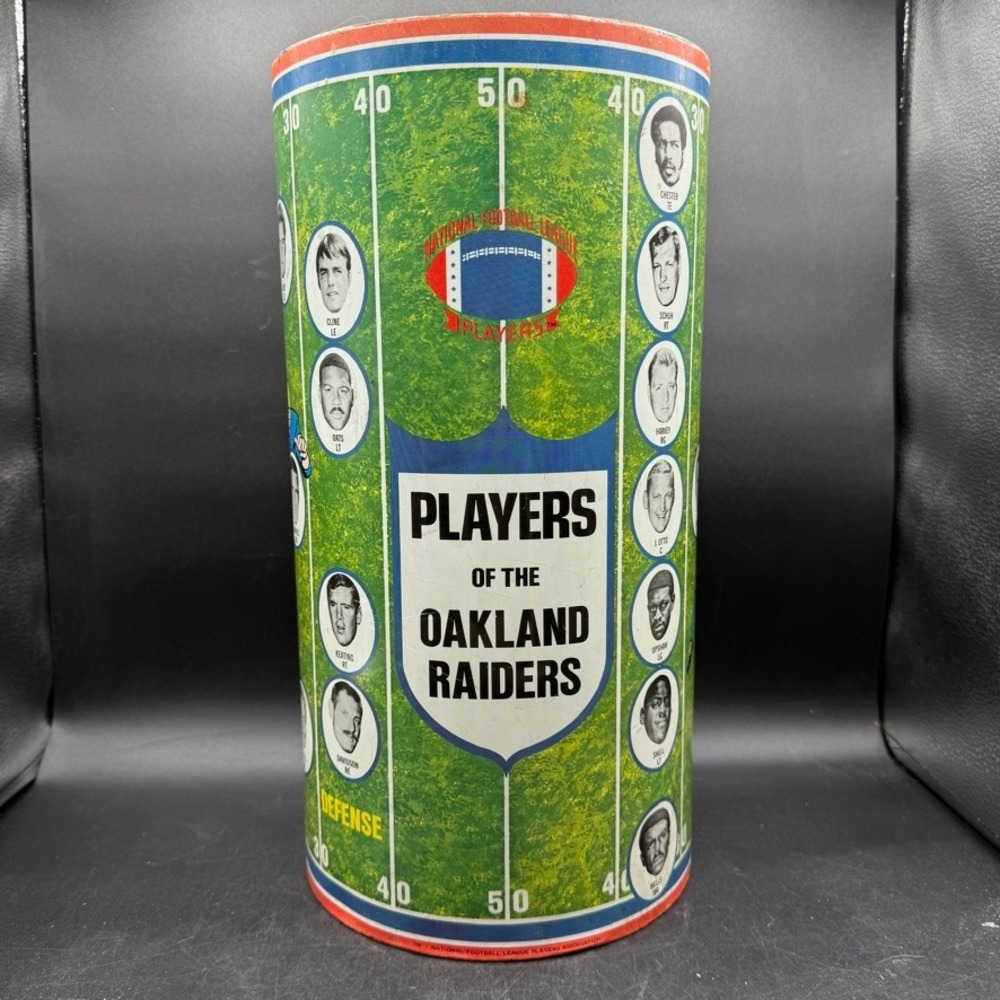 Vintage Cheinco Oakland Raiders Metal Trash Can 19" Wastebasket Football